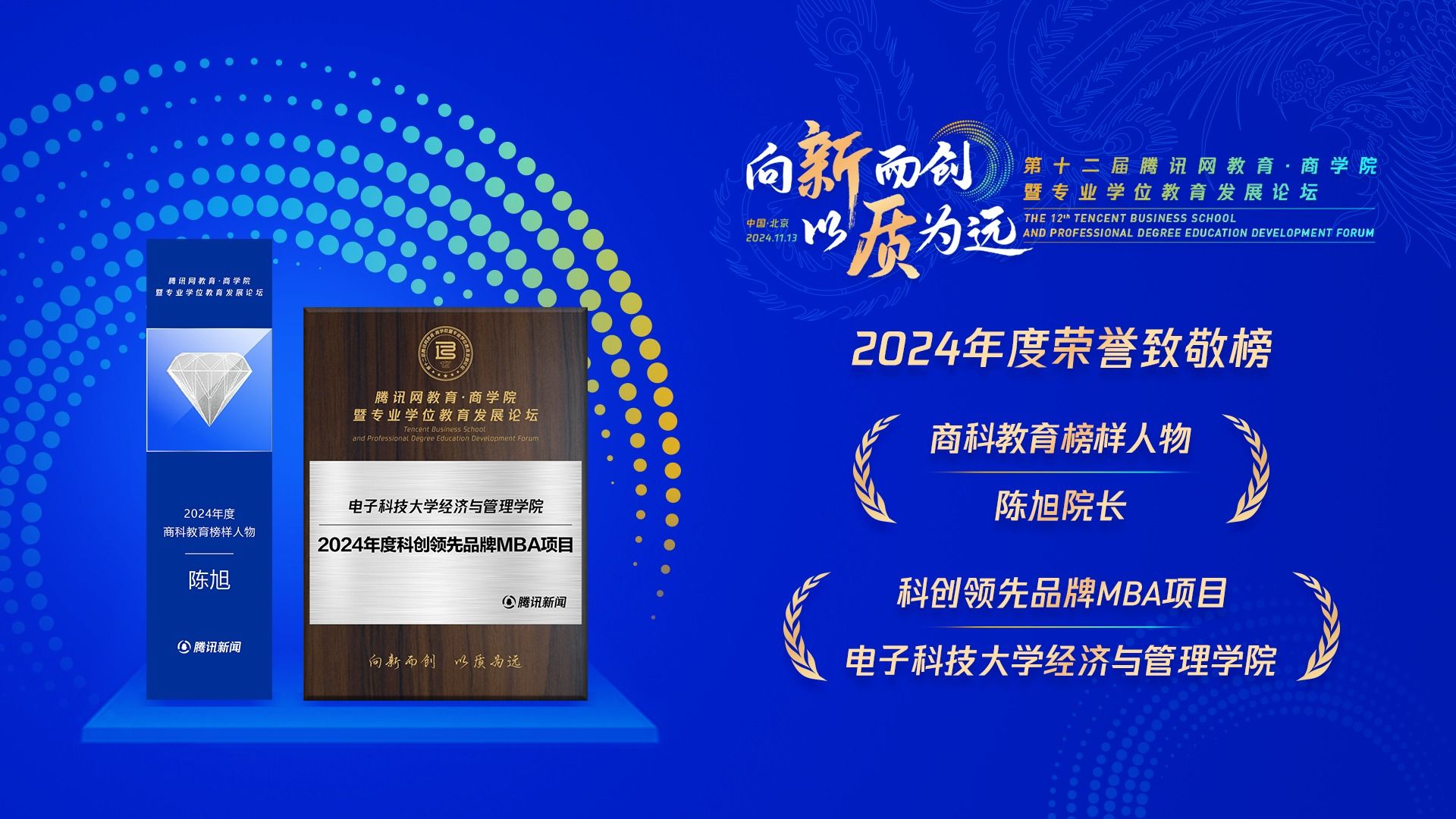 【喜报】电子科技大学MBA参加第十二届腾讯网教育商学院发展论坛并荣获两项大奖